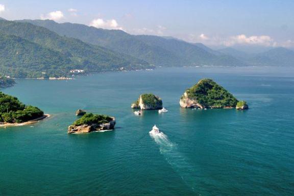 aerial view of rocky island in puerto vallarta