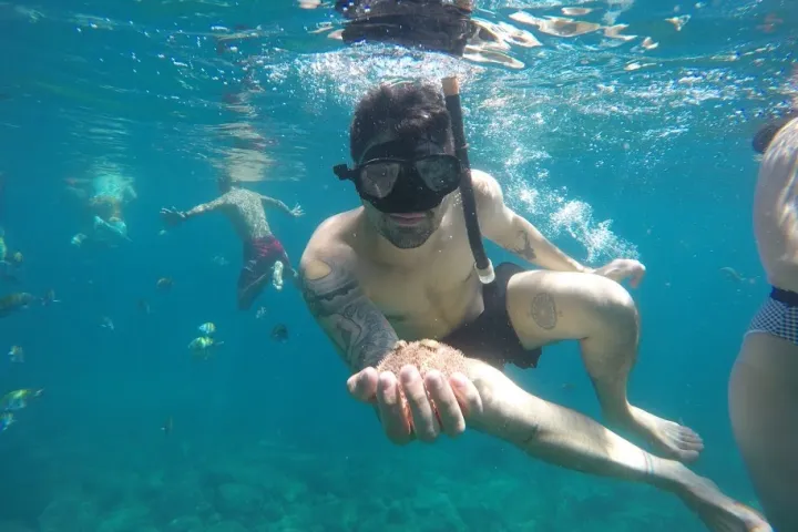 a person swimming in a pool of water