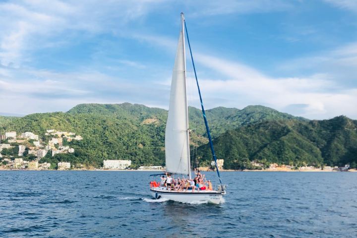 a small boat in a large body of water