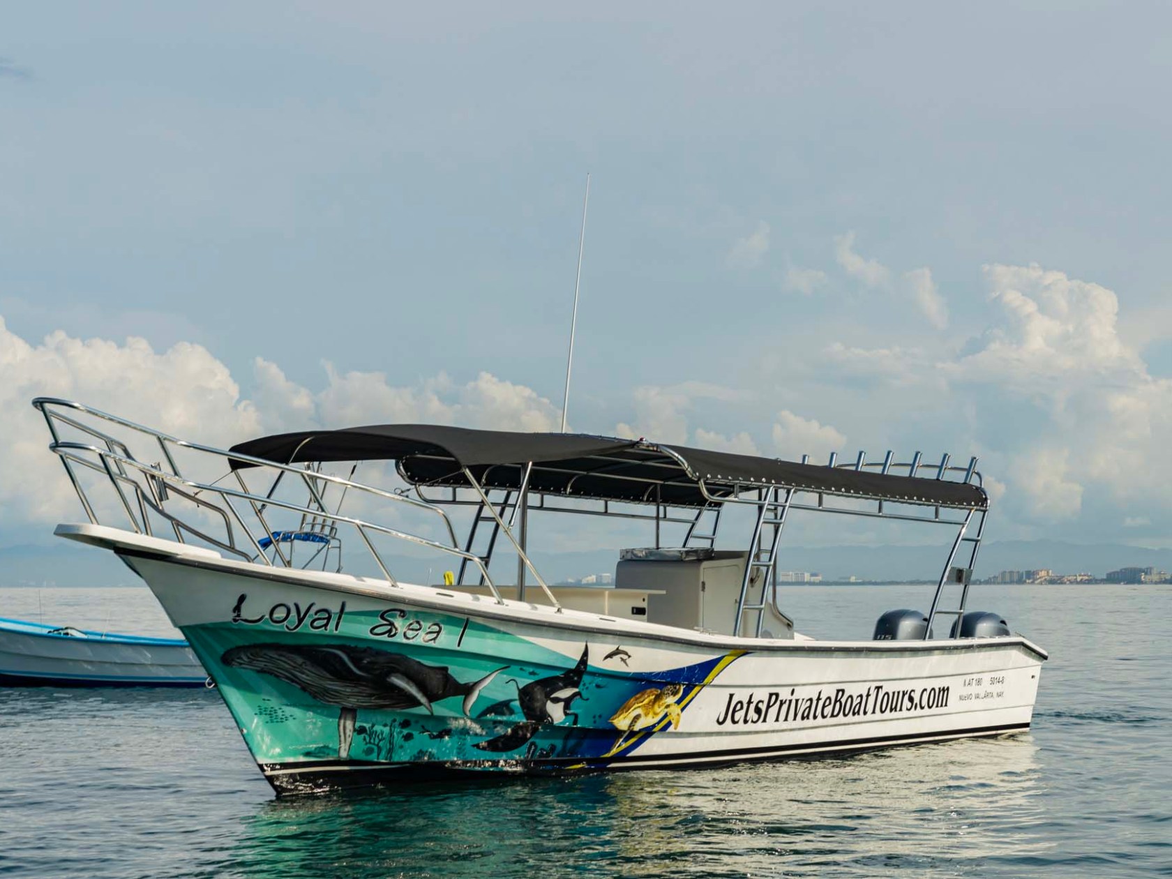 a small boat in a large body of water