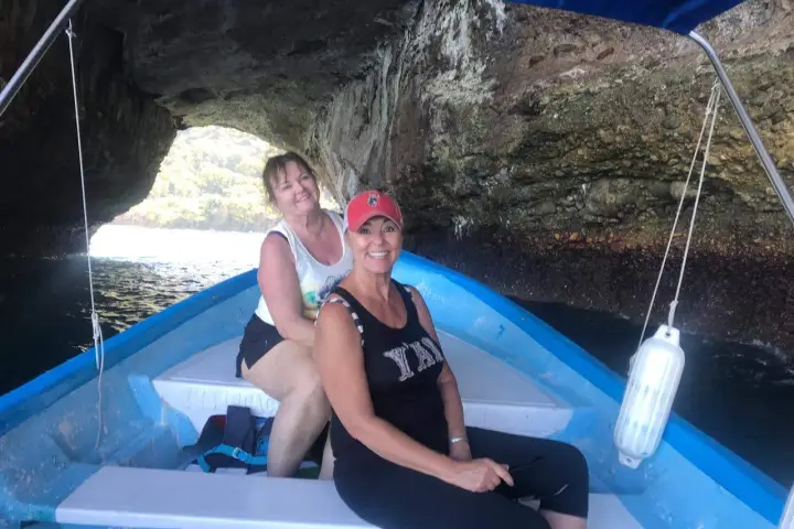 a person in a blue pool of water