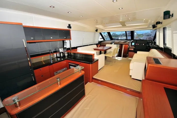 a large orange truck in a room