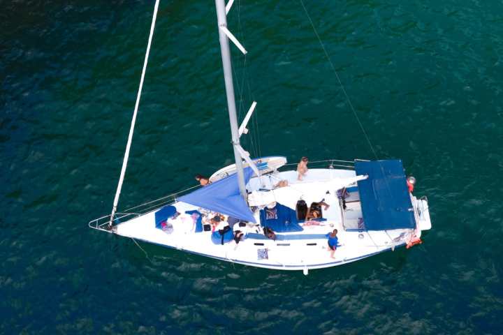 a small boat in a large body of water