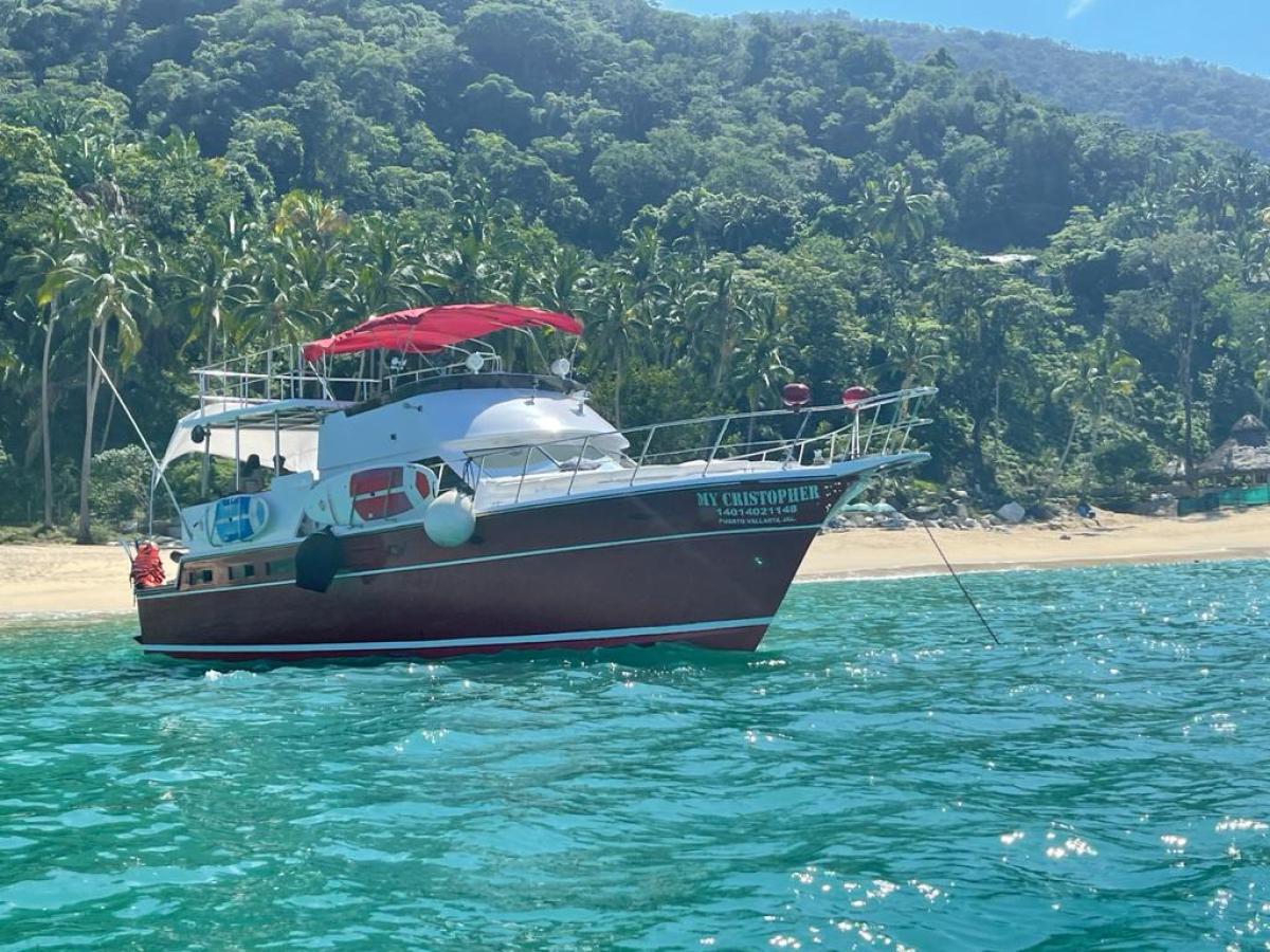 a small boat in a large body of water