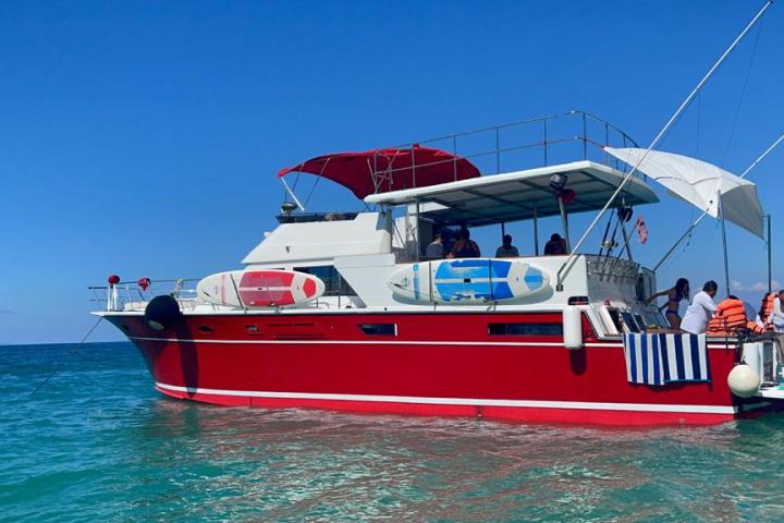a small boat in a large body of water