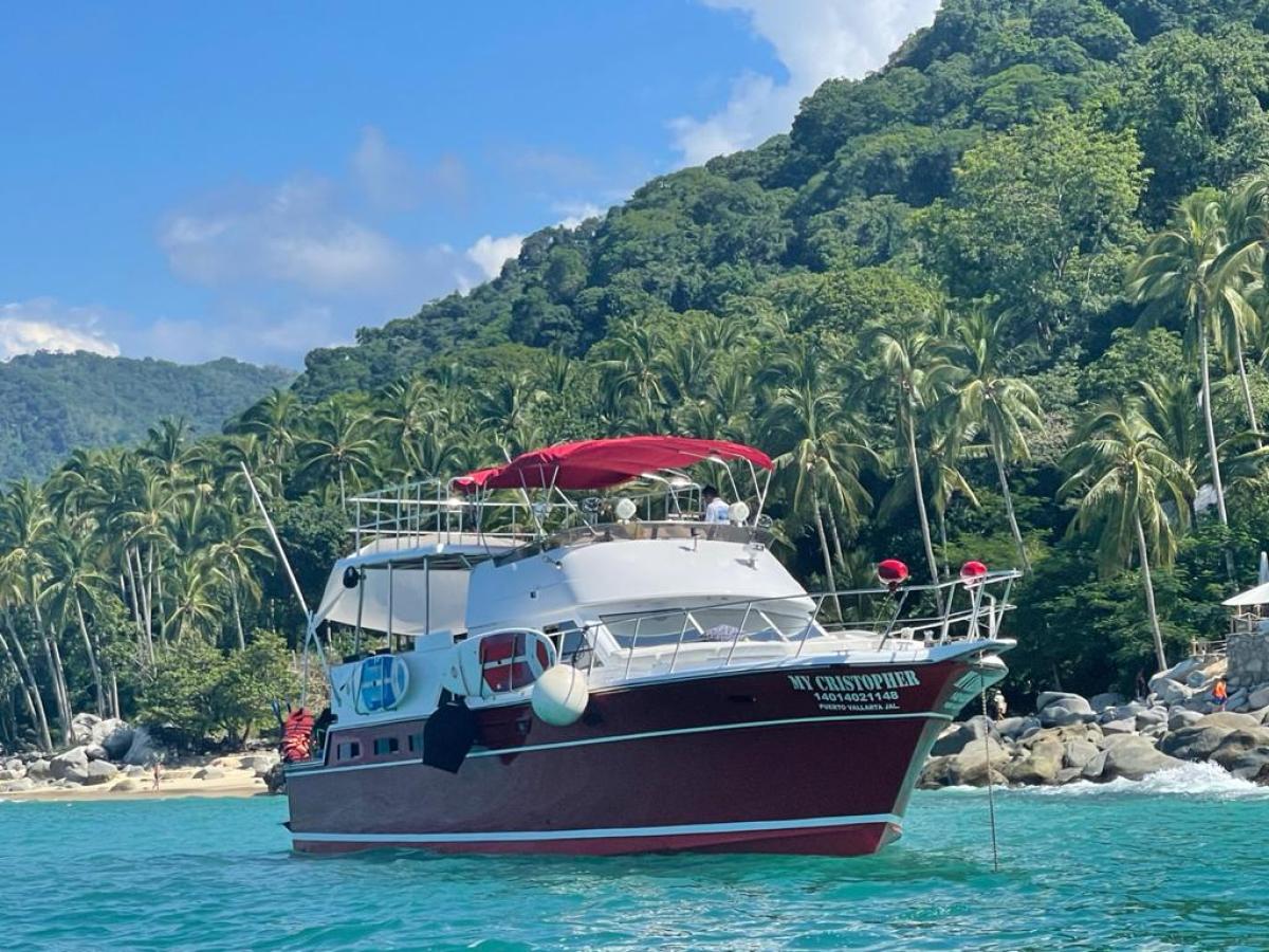 a small boat in a large body of water