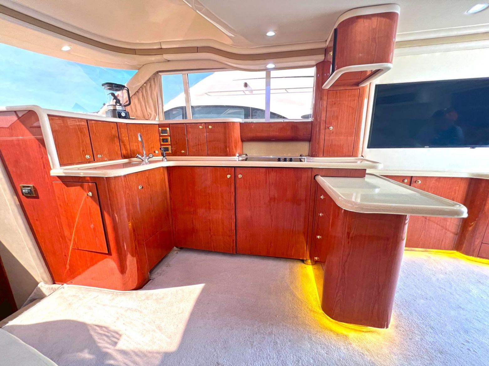 a wooden boat in a room