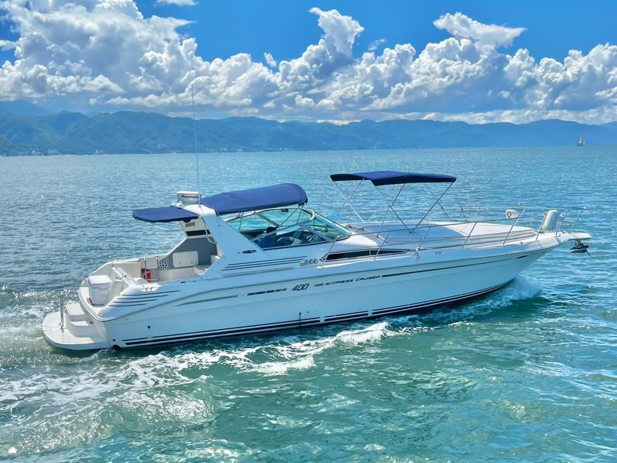 a small boat in a large body of water