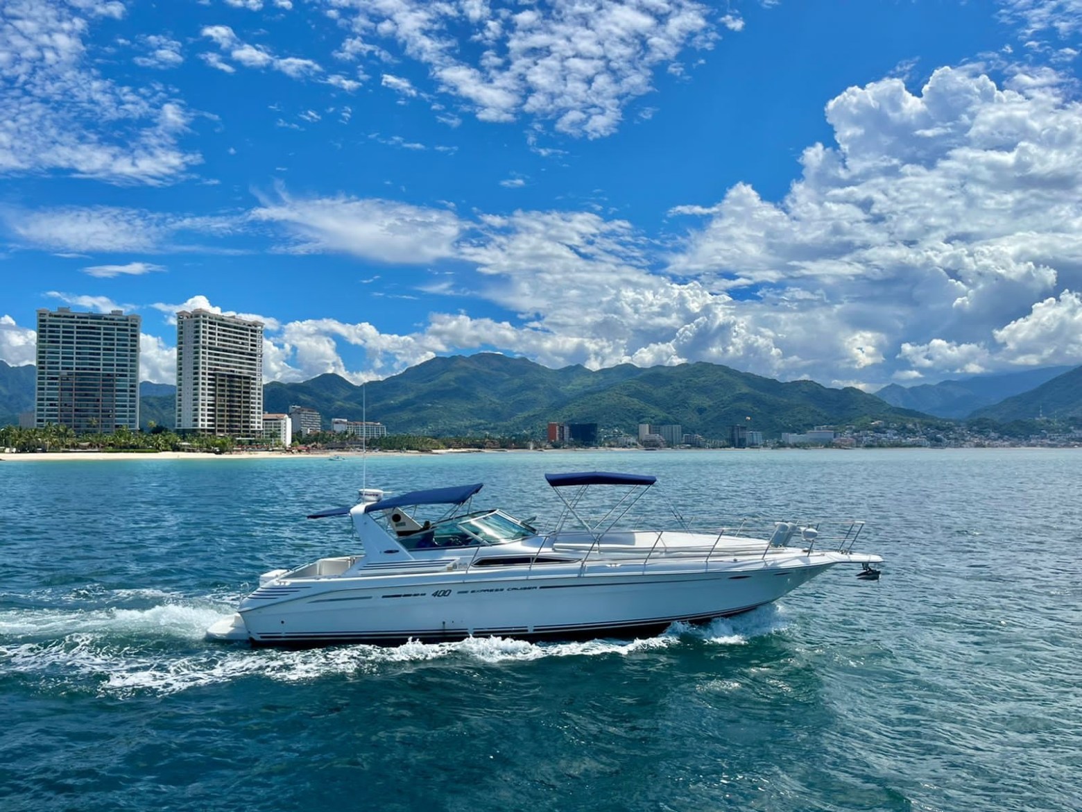 a small boat in a large body of water