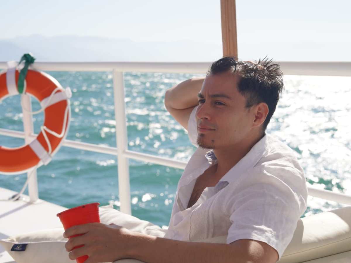 a person sitting at a beach